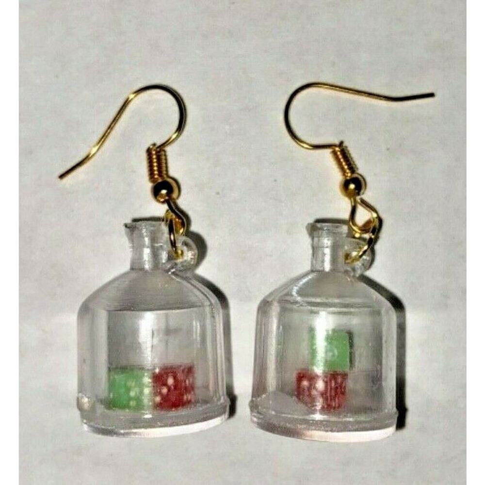 Vintage Mini Dice Charm Earrings Red And Green From New Old Stock C2